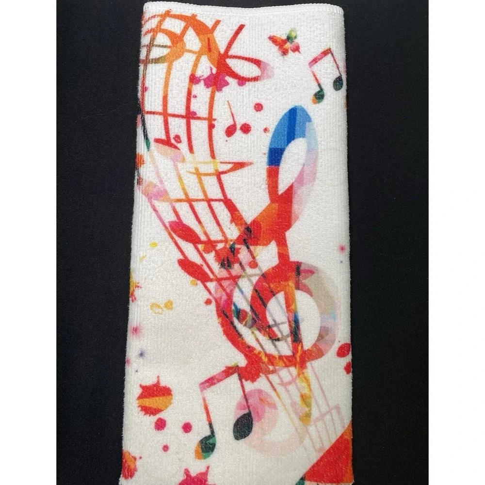 Vibrant C-Clefs, Music Notes, Butterflies on Microfiber Kitchen Hand Towel NWOT